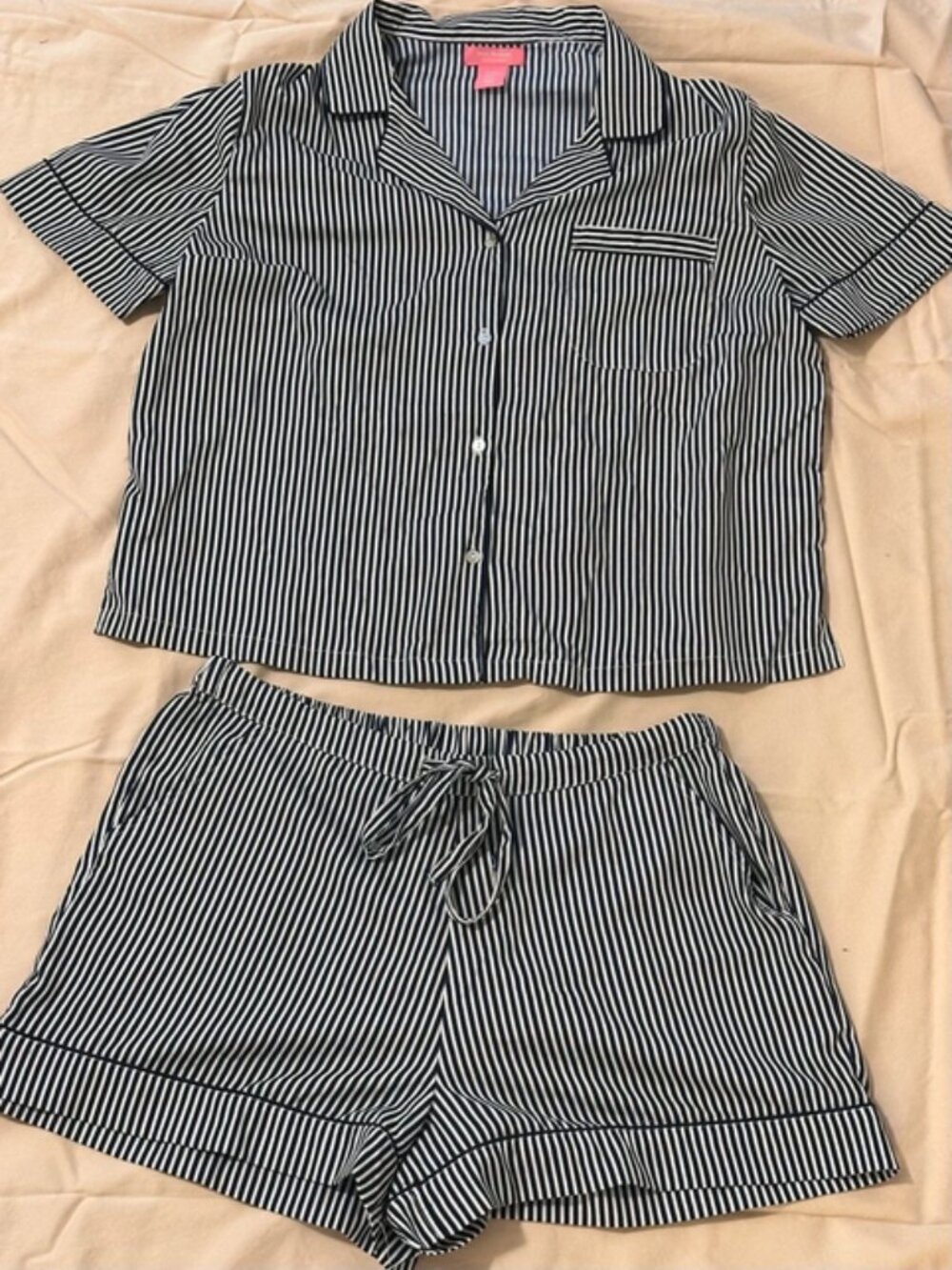 Isaac Mizrahi Navy and White Striped Sleepwear Top